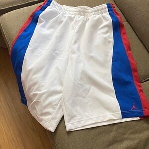 Jordan Men’s White Basketball Shorts with Blue and Red Side Panels